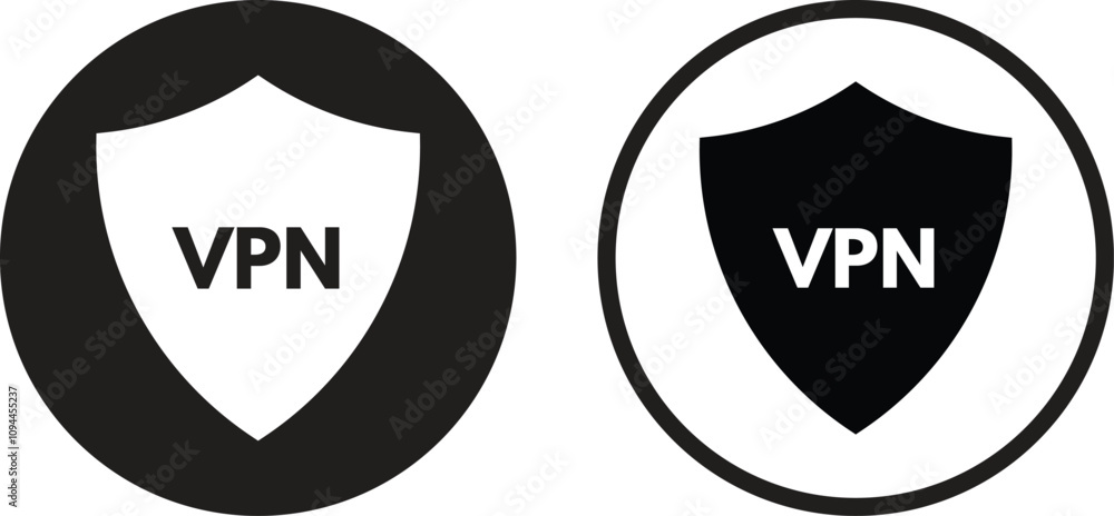Poster vpn icon set in two styles . virtual private network icon . vpn shield icon vector