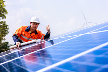 Engineer checking the activity of solar panels