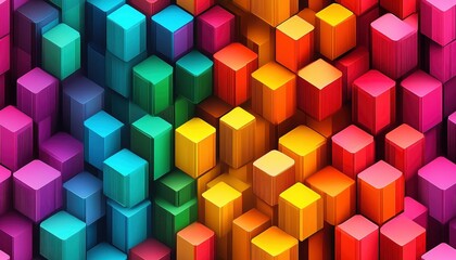Obraz premium A vibrant 3D arrangement of colorful blocks creating a dynamic visual pattern.