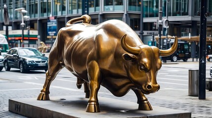 Bull statue representing aggressive financial optimism and prosperity.