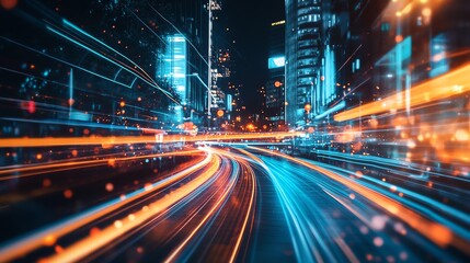 Fototapeta premium Dynamic city lights showcasing motion speed
