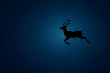 A single, elegant reindeer silhouette, gliding through the night sky with minimal details. Reindeer silhouette vector.


