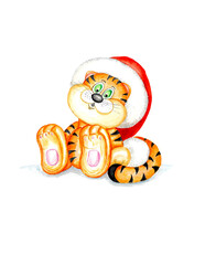 New Year and Christmas tigers with winter and snow reds