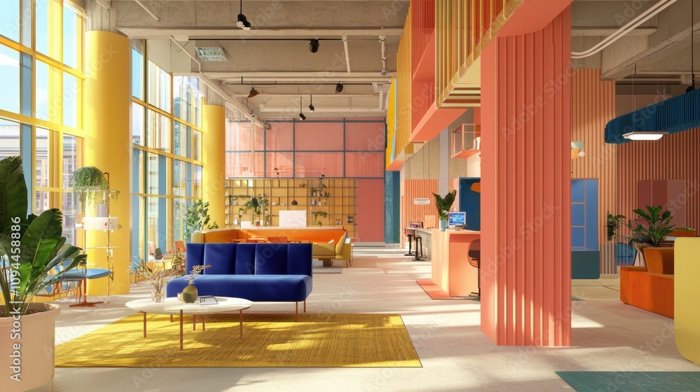 Poster vibrant coworking space: secure digital collaboration with biometric authentication