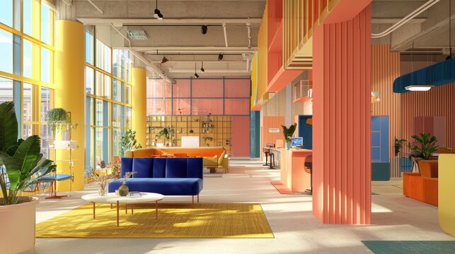 Vibrant Coworking Space: Secure Digital Collaboration with Biometric Authentication - Powered by Adobe