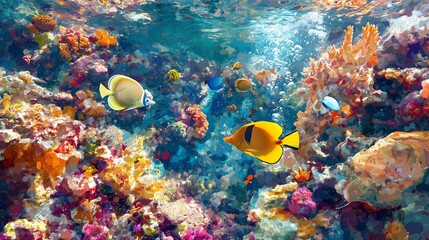 Vibrant Coral Reef with Exotic Fish