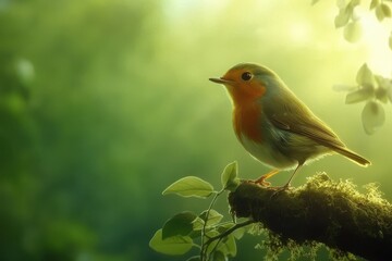 Obraz premium sparrow on a branch on green