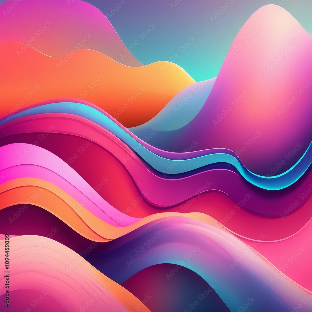Poster Vibrant abstract waves in a colorful gradient, creating a dynamic and flowing visual