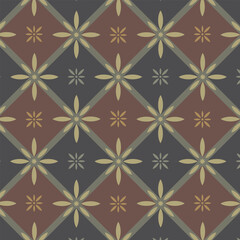 Traditional vintage lattice pattern with rosettes in dark brown dnd gray