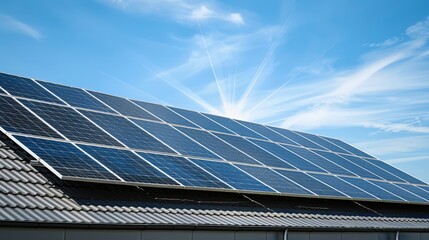 Solar Panels Under Bright Blue Sky