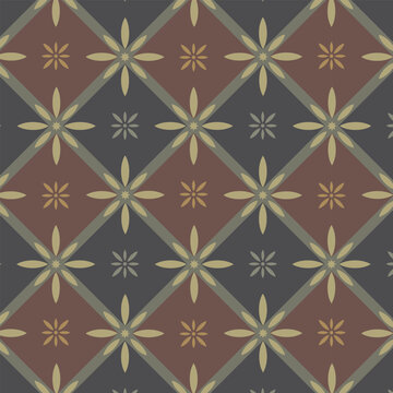 Fototapeta Traditional vintage lattice pattern with rosettes in dark brown dnd gray