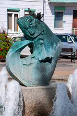 The King of Sielaw fountain in the market square in Mikolajki, Warmian-Masurian Voivodeship, Poland