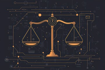 Digital Lock and Scales of Justice Illustration: Balancing Data Protection and Legal Compliance