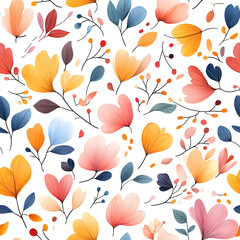 Obraz premium Floral flowers and beautiful colorful leaves wallpaper seamless pattern for interior decoration or background.
