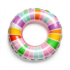 Obraz premium Colorful Inflatable Swimming Ring Floating on White Background