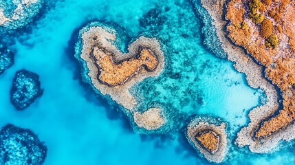 Obraz premium Aerial view of vibrant coral reefs and clear blue waters.