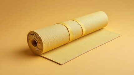 Rolled Yellow Yoga Mat on a Matching Background