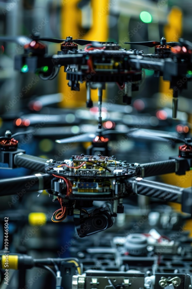Aufkleber advanced drone manufacturing process on high-tech robotic assembly line