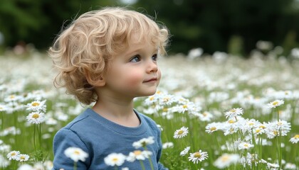 A child inspired by the freedom to explore and imagine, surrounded by a field of daisies, embodies childhood wonder and joy This image captures the essence of carefree exploration, a child's