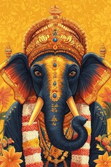 Celebrating the Pooram festival with a beautifully adorned elephant in vibrant yellow decor