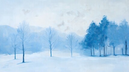 Fototapeta premium Serene Winter Landscape Painting in Blue Hues