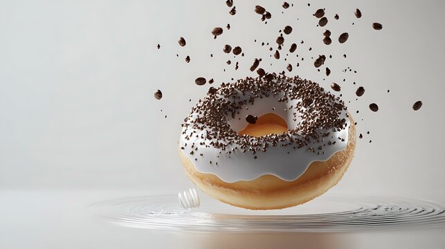 floting donut chocolat, side view, professional food photography, 4k, white studio