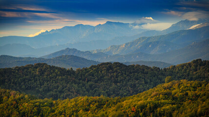Corsican landscape with mountains in the background and spectacular clouds