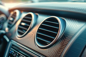 Modern Car Air Conditioning Vents with Sophisticated Dashboard Design in Close-Up View
