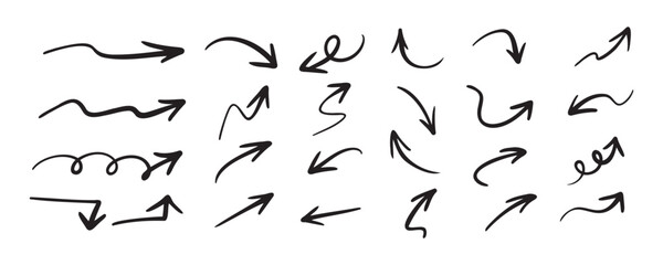 Hand drawn vector arrows doodle set on white background. design element vector illustration.