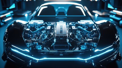 Futuristic Electric Car Engine Close-Up