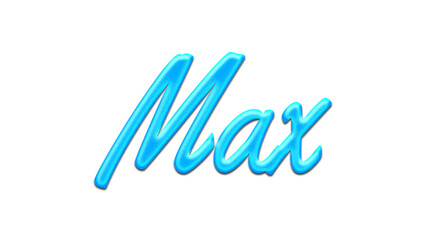 Glowing blue effect of name Max on white background.	