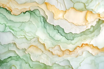 Obraz premium Abstract fluid art featuring flowing green and gold tones on a textured background.