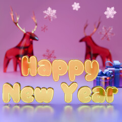 Happy New Year 2025. Realistic 3d elements gifts box happy text. Merry Christmas Background. Xmas sale present. Holiday decorative purple boxes, Holiday gift surprise. banner, social media. 3d render