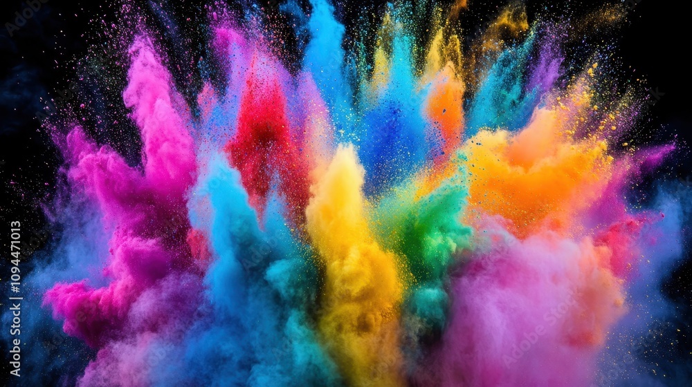 Poster a vibrant explosion of colored powder creating a dynamic visual effect.