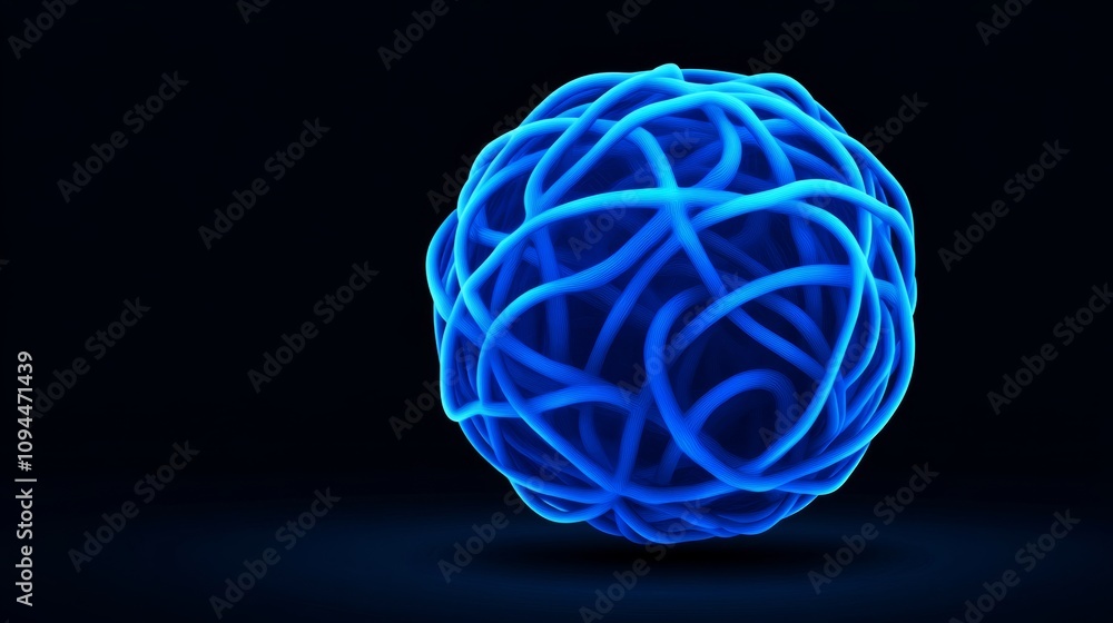 Aufkleber blue ball with a bunch of strings around it. the blue color of the ball is very bright and stands ou