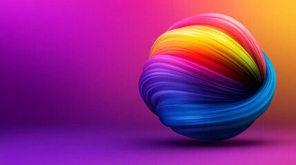 Colorful ball with a rainbow swirls around it. The ball is surrounded by a purple background