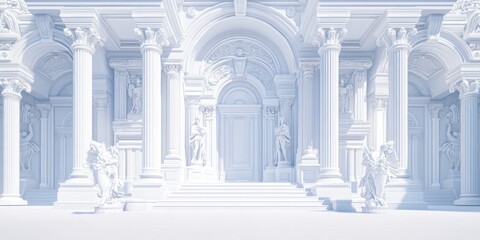 Obraz premium A grand, monochromatic architectural space featuring intricate columns and sculptures.