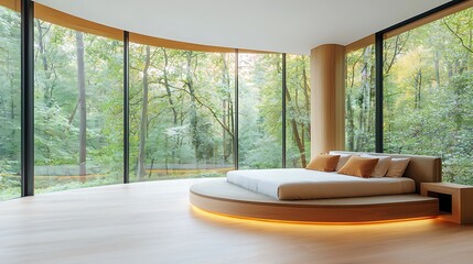 Stylish bedroom design embracing nature modern home interior tranquil forest serene vibe