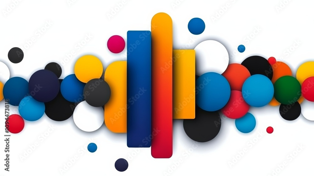 Poster colorful and abstract design of circles and lines. the circles are of different sizes and colors, an