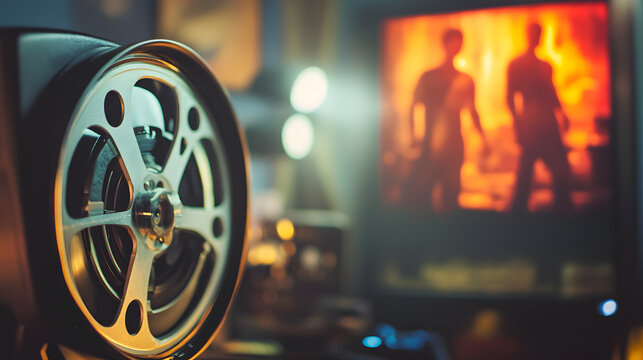 A movie review being typed on a computer screen with a film poster in the background.