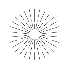 Linear sunburst design element in retro style on white