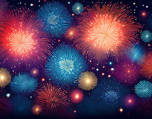 Fototapeta premium Night Sky Fireworks Display: A vibrant and celebratory burst of color against a dark night sky, symbolizing hope, joy, and the magic of special moments. 