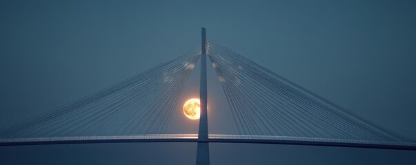 Fototapeta premium A striking image of a bridge silhouetted against a rising or setting sun.