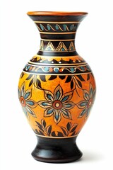 Ornate, hand-painted ceramic vase; floral design.