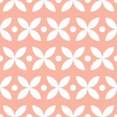 Pink seamless pattern with white petal star leaves