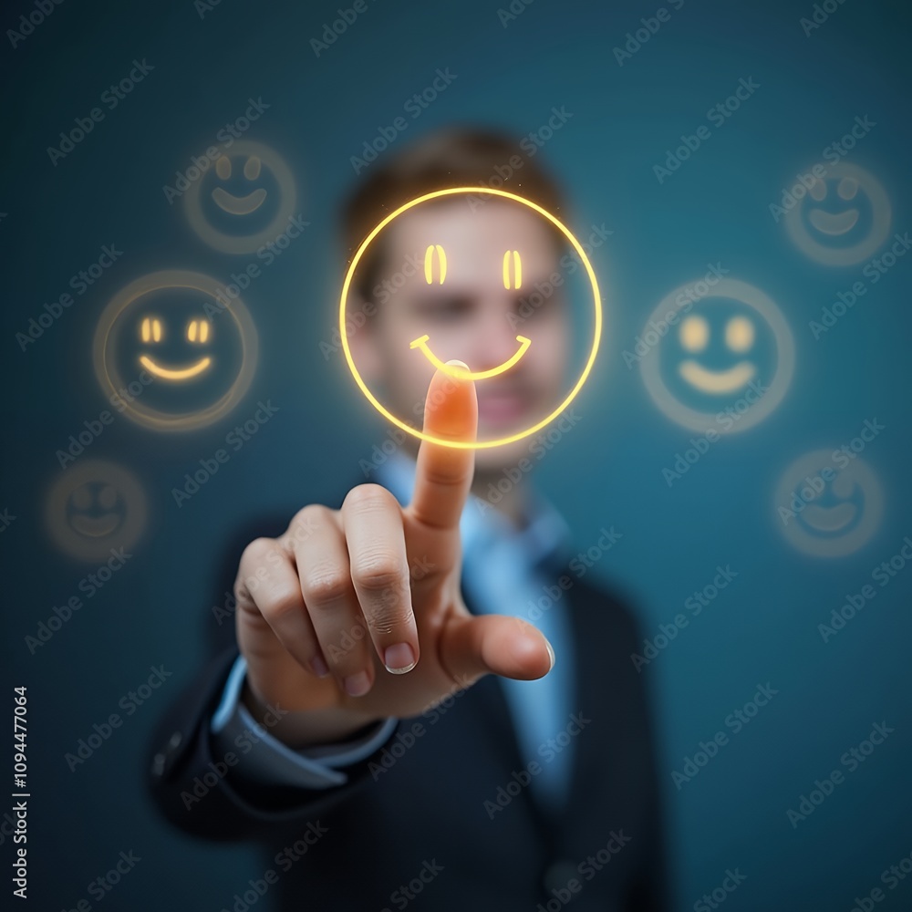 Poster customer service and satisfaction concept with business people interacting with a virtual screen for