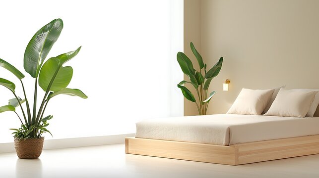 Calm bedroom design with plants minimalist style natural light modern aesthetics relaxation ideas