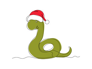 abstract doodle snake in Santa Claus hat, continuous single line art drawing sketch, logo