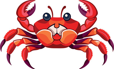 Red cartoon crab opening its claws on white background