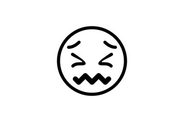 Confounded face emoji. Line art emoticon vector icon